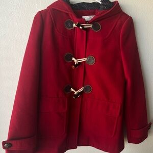 Kids Red Toggle Pea Coat with Hood